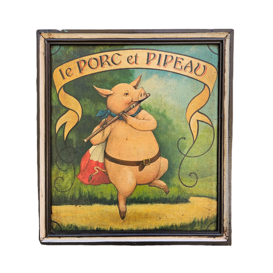 Framed Artwork - "Le Porc et Pipe" Wooden Tavern Sign