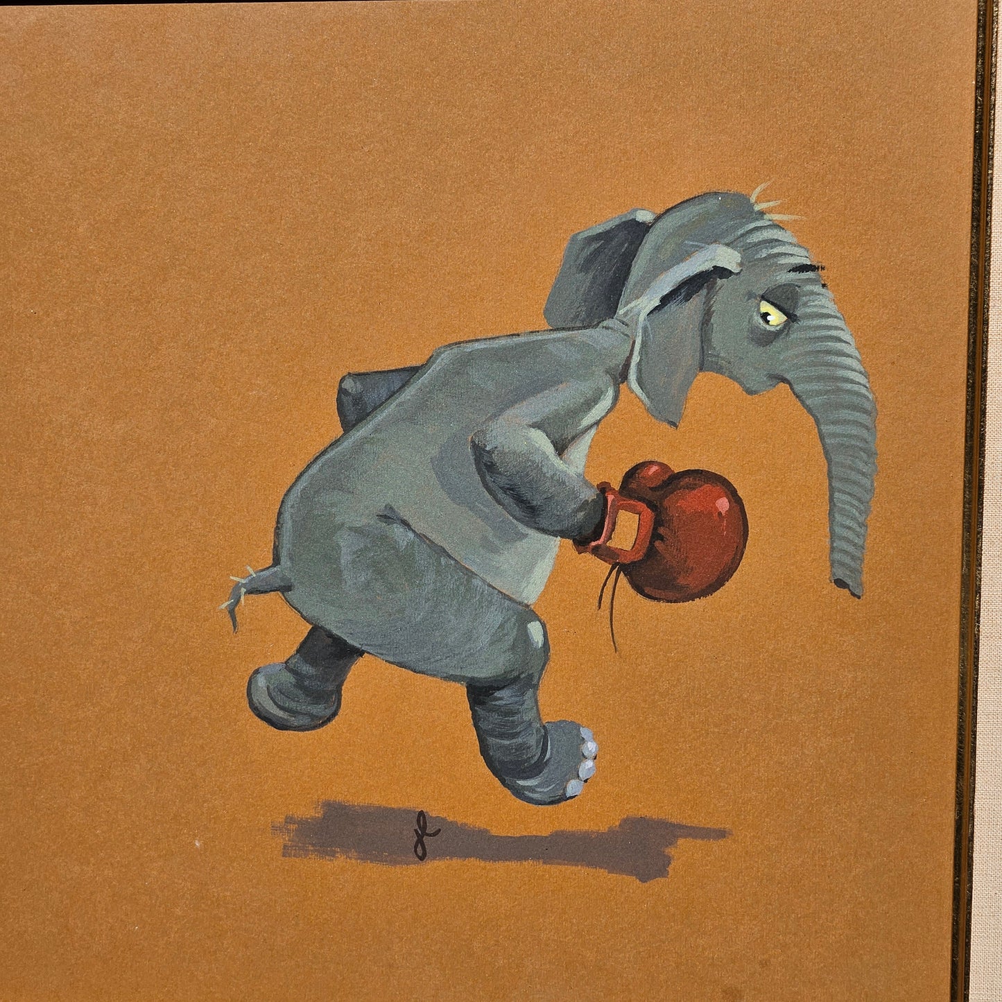 John Laughlin Gouache Boxing Elephant and Mouse