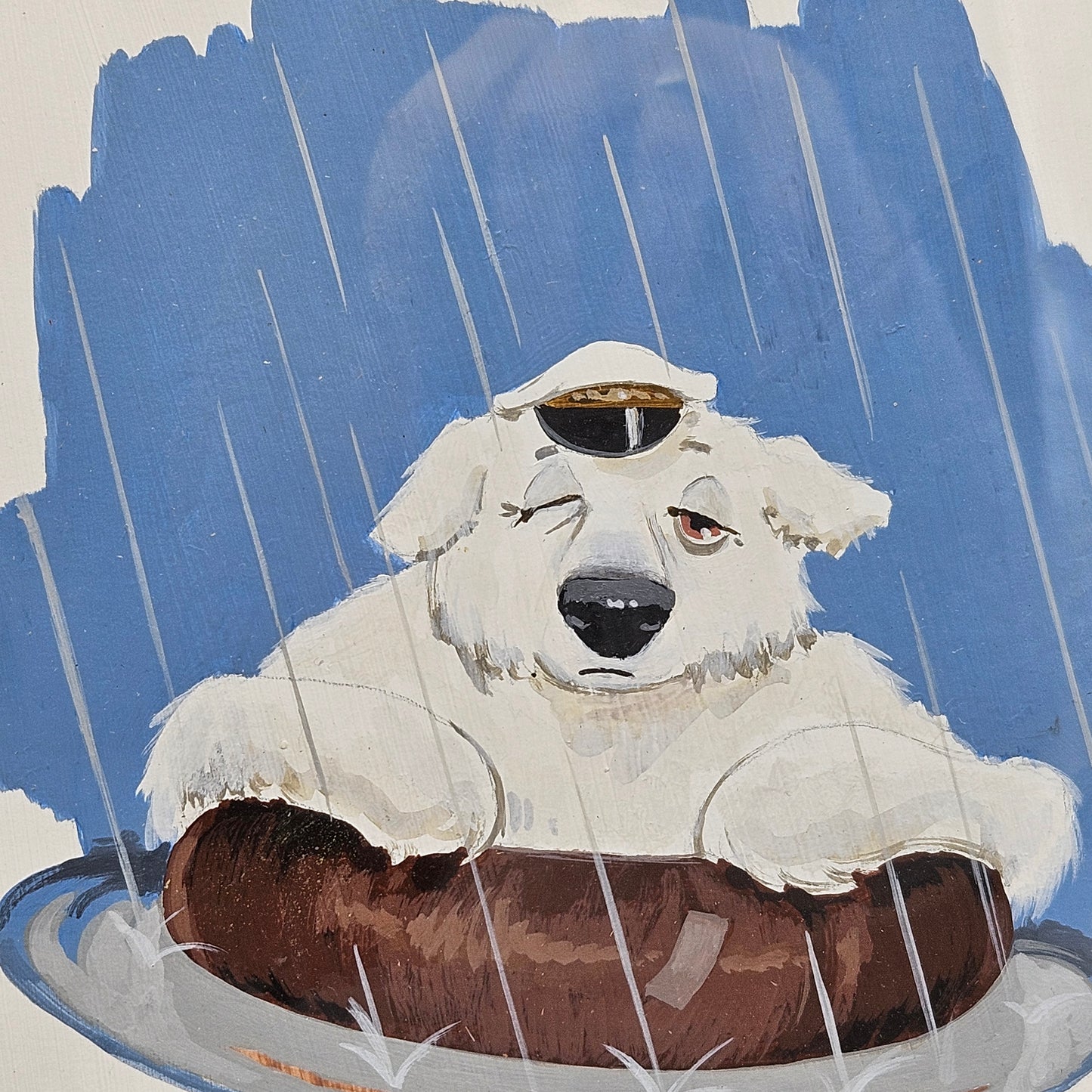 John Laughlin Gouache Damp Polar Bear in Captains Hat