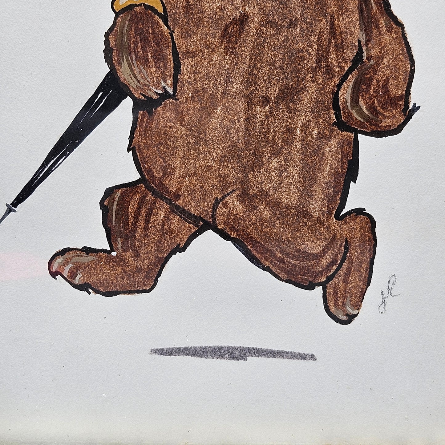 John Laughlin Gouache Strolling Bear with Umbrella and Bow Tie