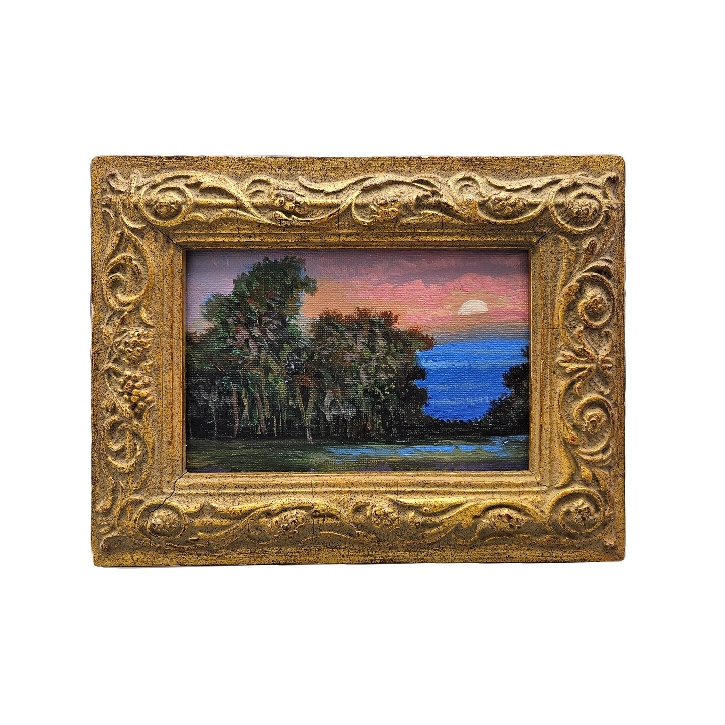 Oil on Board Landscape with Sunset Artwork