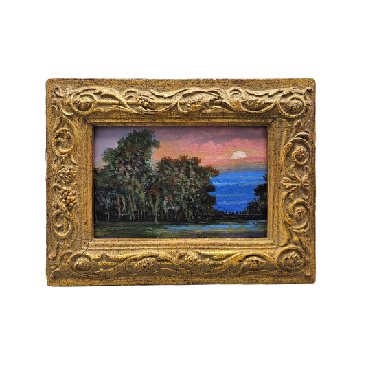 Oil on Board Landscape with Sunset Artwork