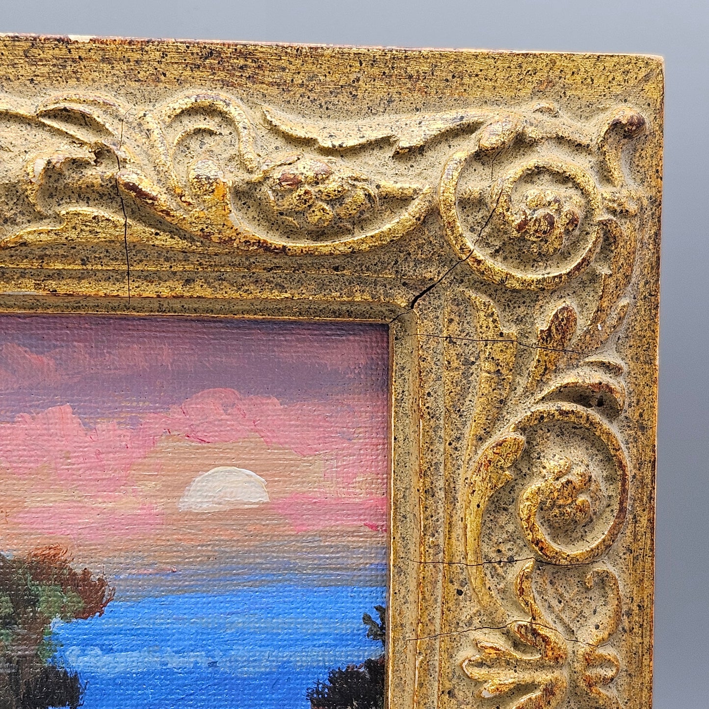 Oil on Board Landscape with Sunset Artwork