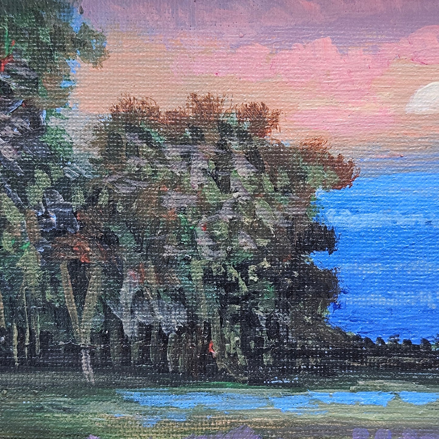 Oil on Board Landscape with Sunset Artwork