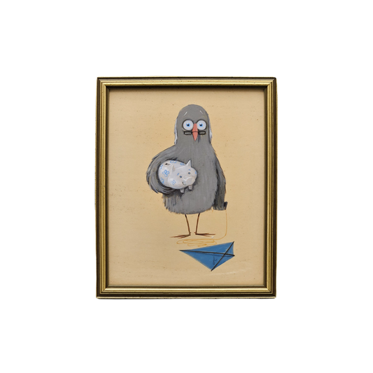 John Laughlin Gouache Ben Franklin Pigeon with Piggy Bank & Kite