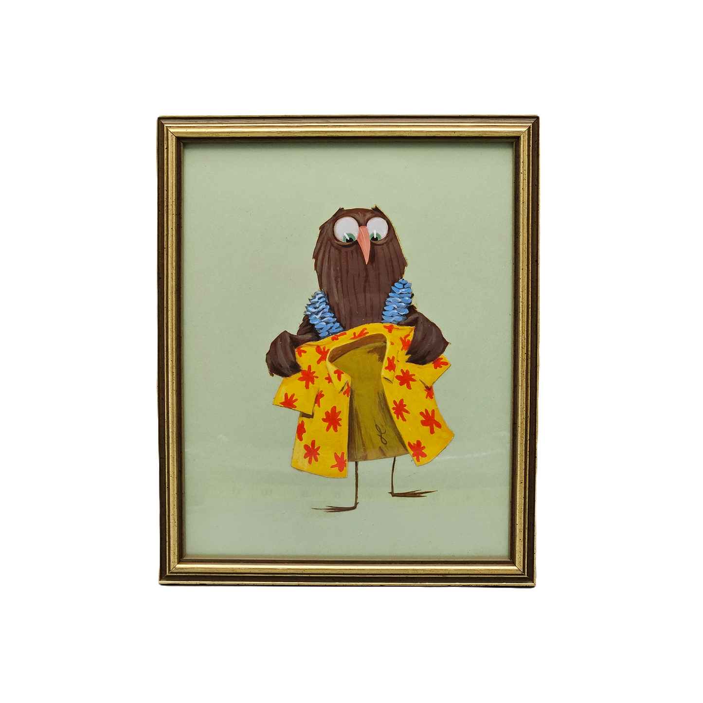 John Laughlin Gouache Pigeon with Hawaiian Shirt and Lei