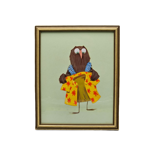 John Laughlin Gouache Pigeon with Hawaiian Shirt and Lei