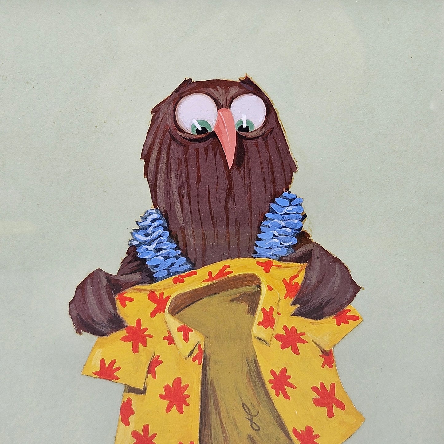 John Laughlin Gouache Pigeon with Hawaiian Shirt and Lei