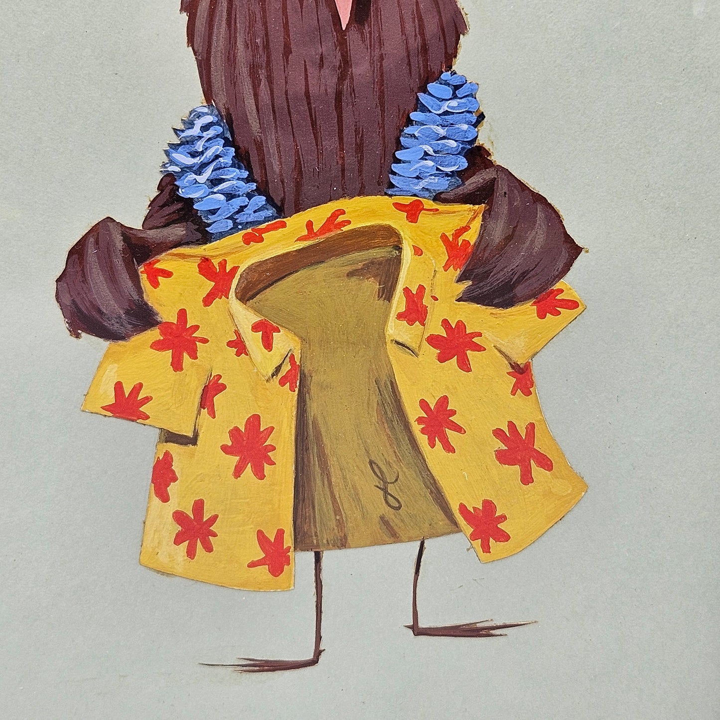 John Laughlin Gouache Pigeon with Hawaiian Shirt and Lei