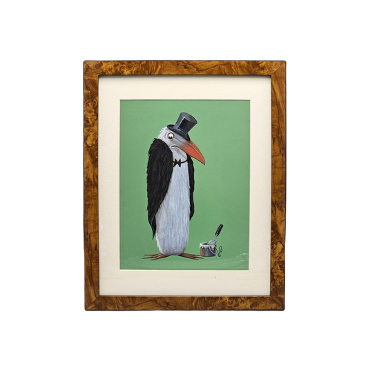 John Laughlin Gouache Stork in Tuxedo with Plaster Bucket