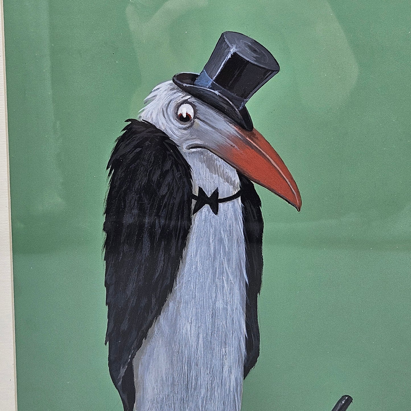 John Laughlin Gouache Stork in Tuxedo with Plaster Bucket