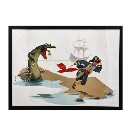 John Laughlin Gouache Peter Pan Illustration - Captain Hook Chased by Crocodile