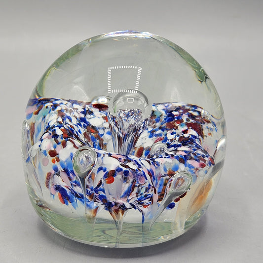 Vintage Floral Blue & white Confetti Glass Paperweight