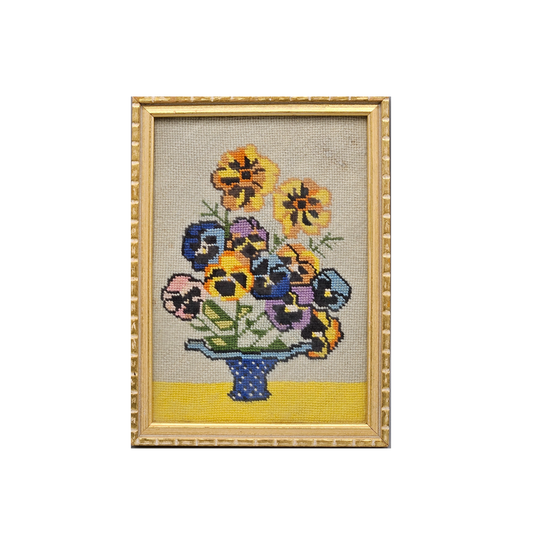 Framed Artwork - Needlepoint Basket of Pansies