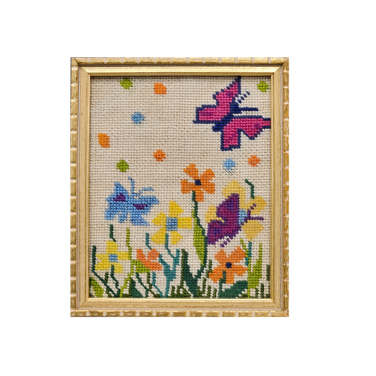 Framed Artwork - Needlepoint Butterflies and Flowers