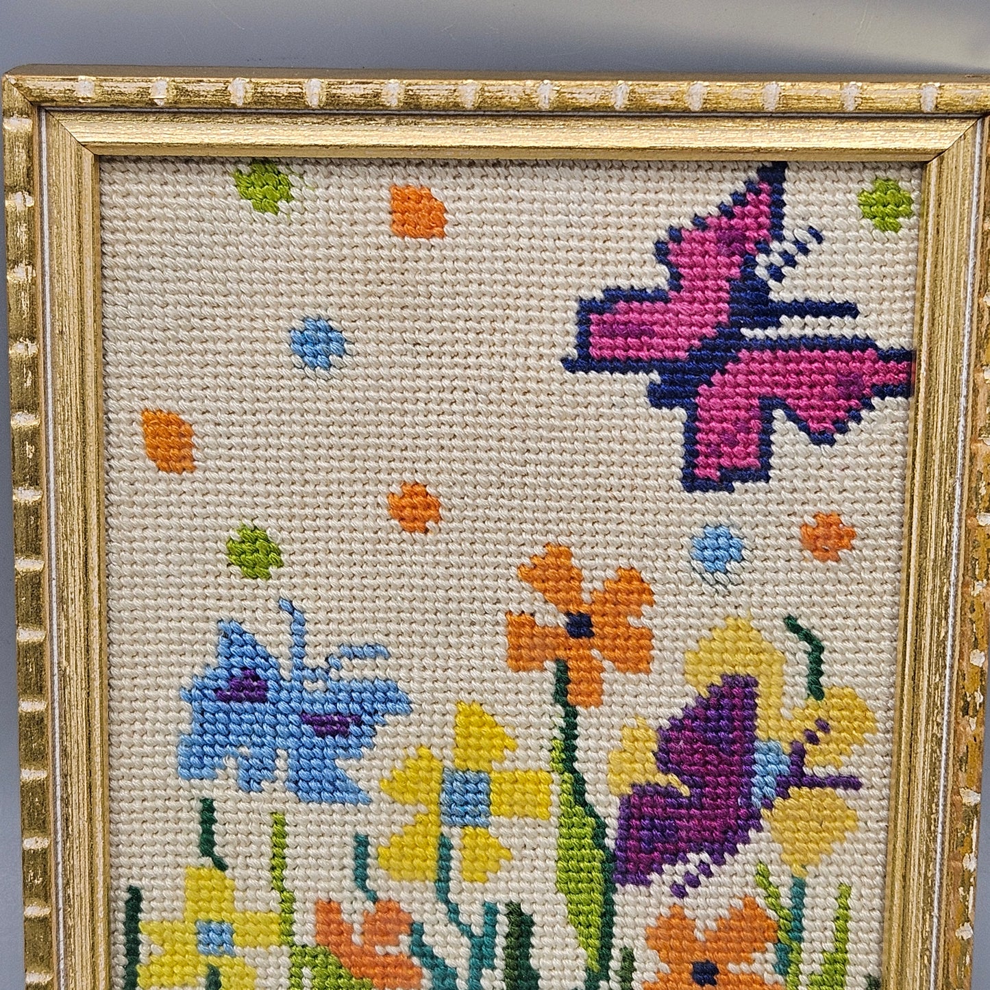 Framed Artwork - Needlepoint Butterflies and Flowers