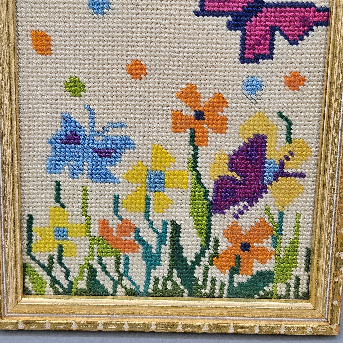 Framed Artwork - Needlepoint Butterflies and Flowers