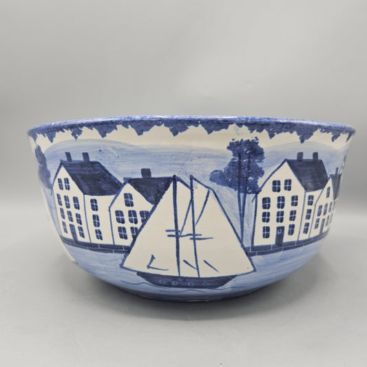 Shad Pottery Spongeware Bowl with Coast Village Maine Scene