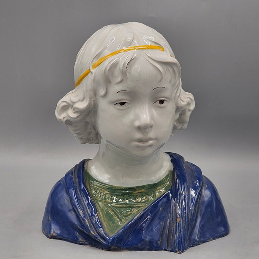 Cantagalli  Pottery Della Robbia Style Majolica Bust of a Boy