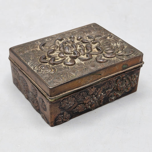 Antique Japanese Silvered Bronze Chrysanthemum Box