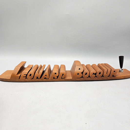 "Leonard Bocour" Carved Wooden Nameplate Pen Holder