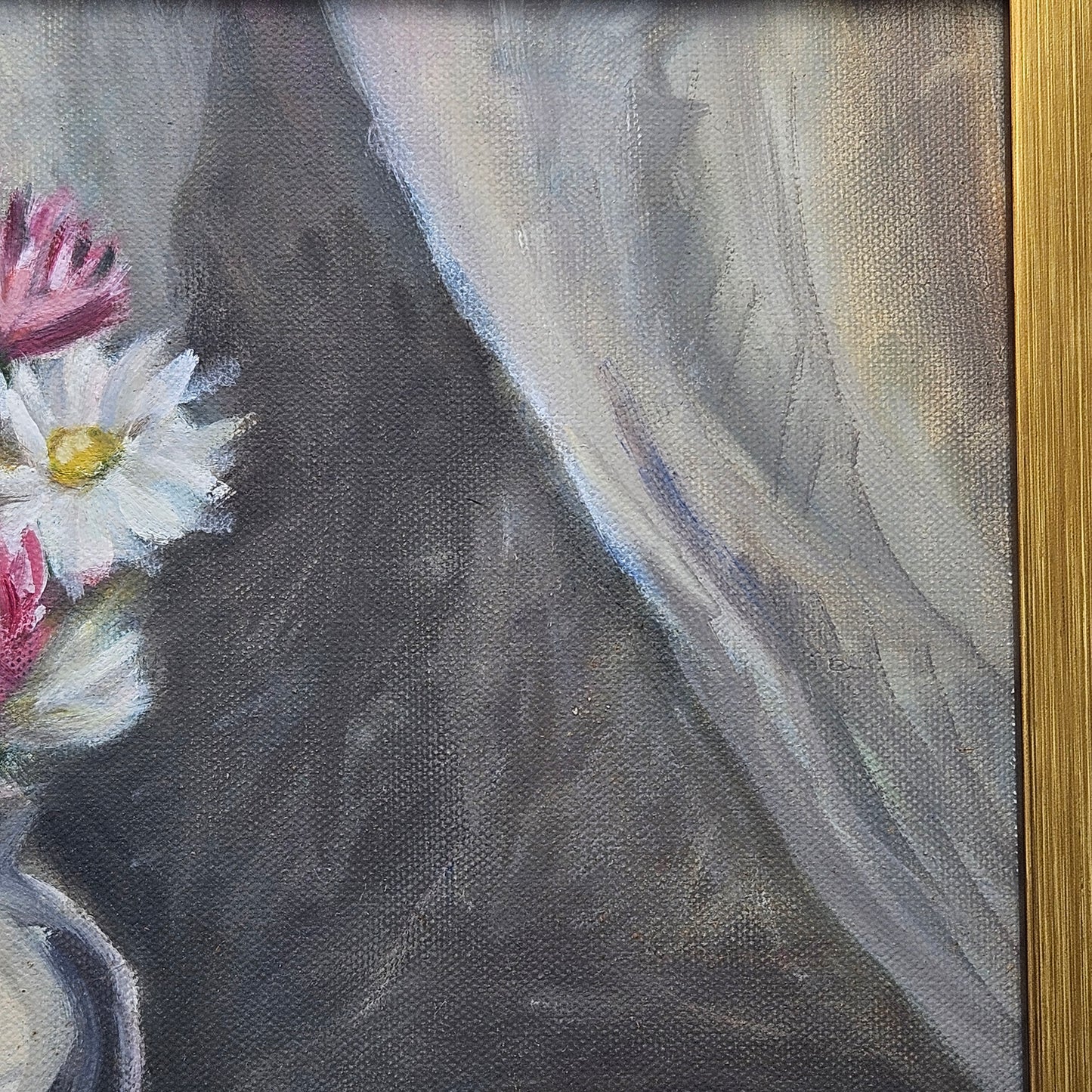 Vintage Still Life Modernist Painting on Canvas with Flowers