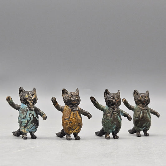 Antique Cold Painted Cast Metal Cat Musician Figures - Set of Four