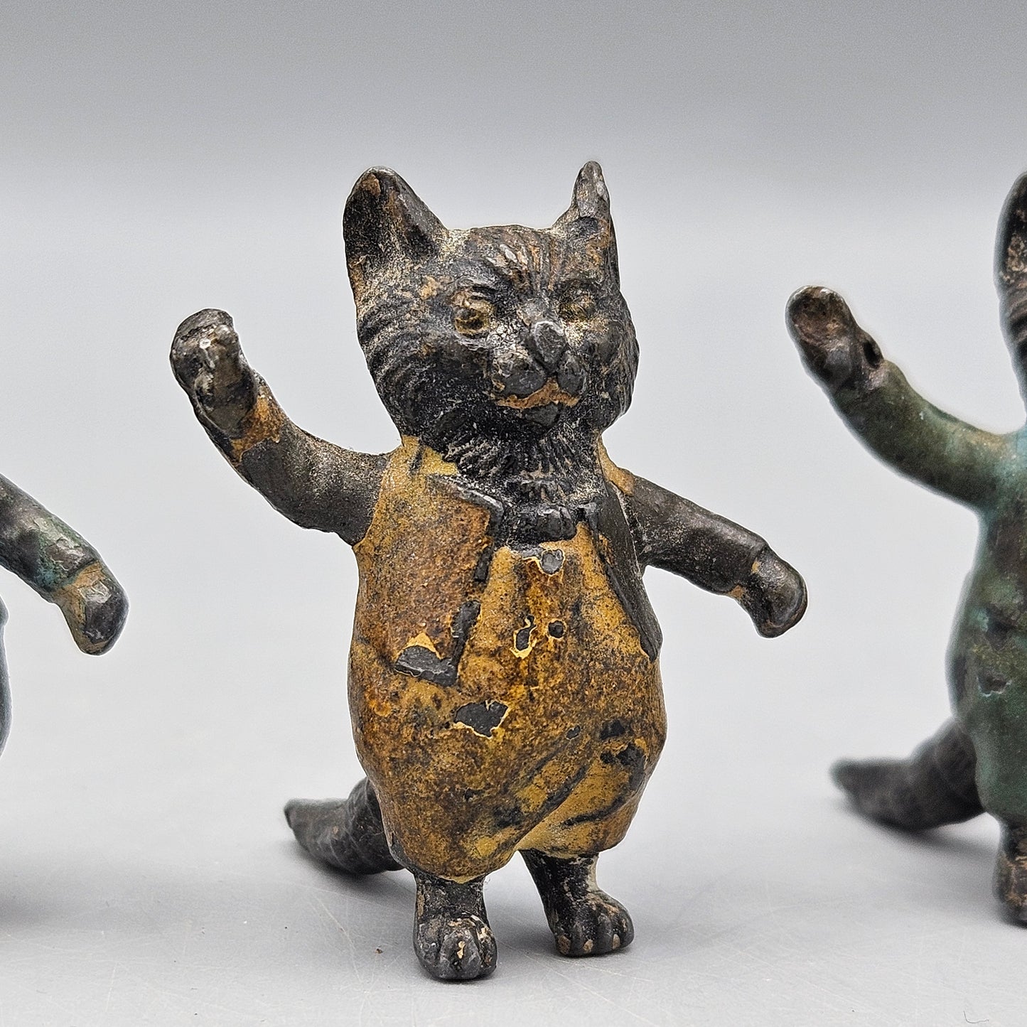 Antique Cold Painted Cast Metal Cat Musician Figures - Set of Four