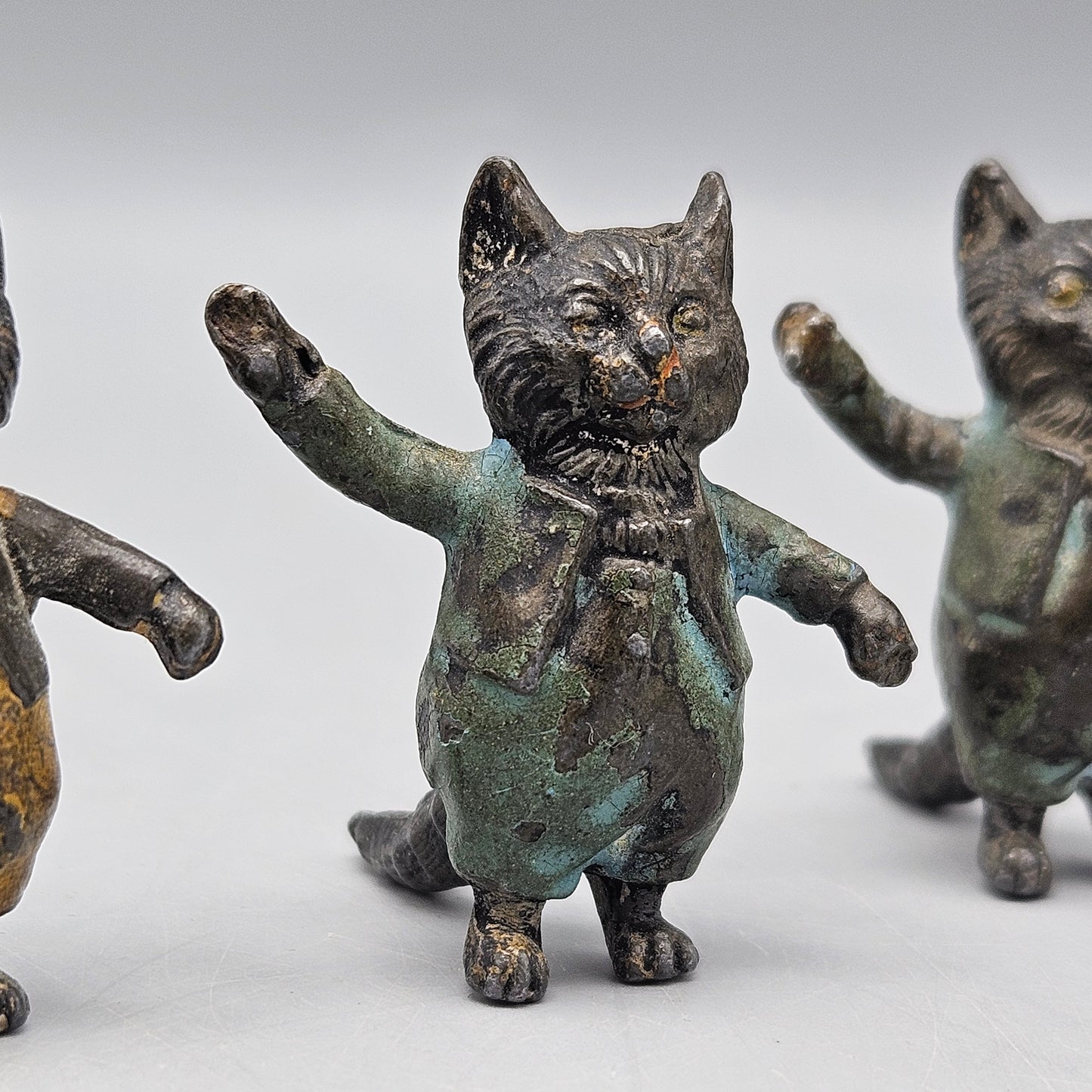 Antique Cold Painted Cast Metal Cat Musician Figures - Set of Four