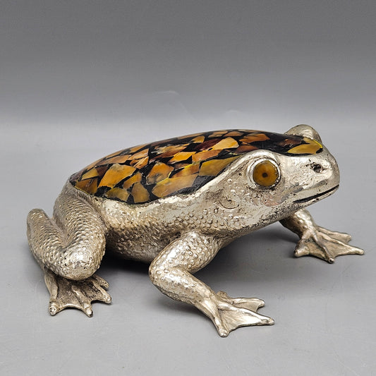 Maitland Smith Silverplate Frog Figurine with Inlaid Shell Paperweight