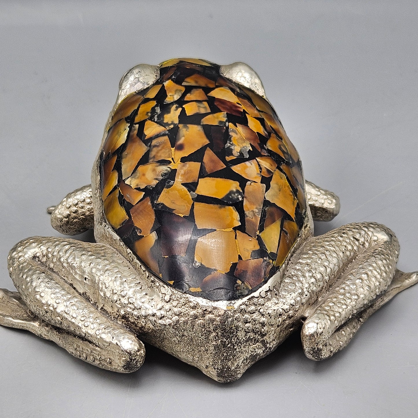 Maitland Smith Silverplate Frog Figurine with Inlaid Shell Paperweight