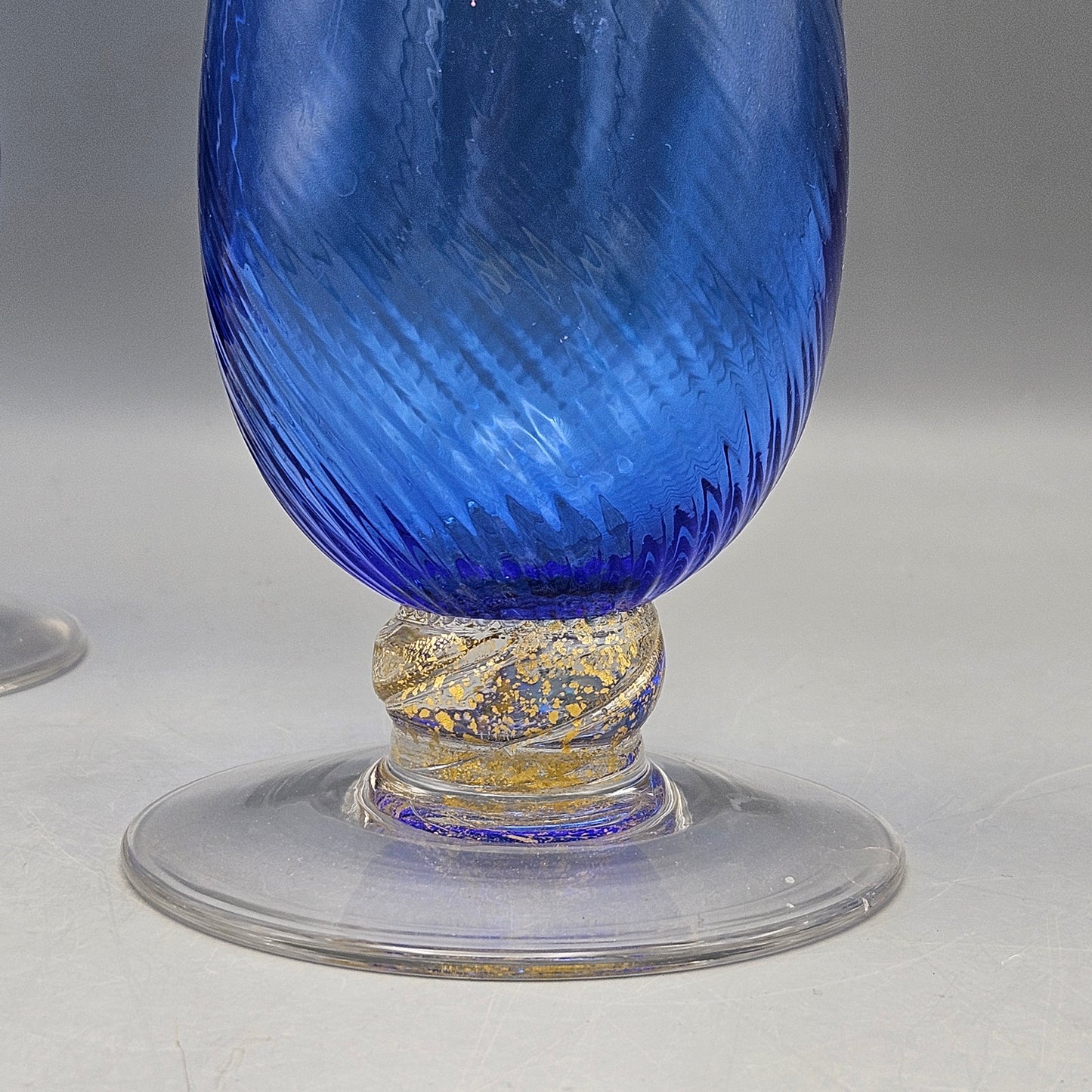 Pair Handblown Blue & Crystal Italian Glass Candlesticks