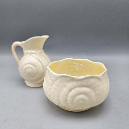 Belleek Bone China Nautilus Shell Creamer & Sugar - Green Mark