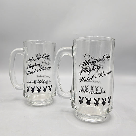 Pair of Vintage Playboy Bunny Atlantic City Hotel & Casino Glass Mugs