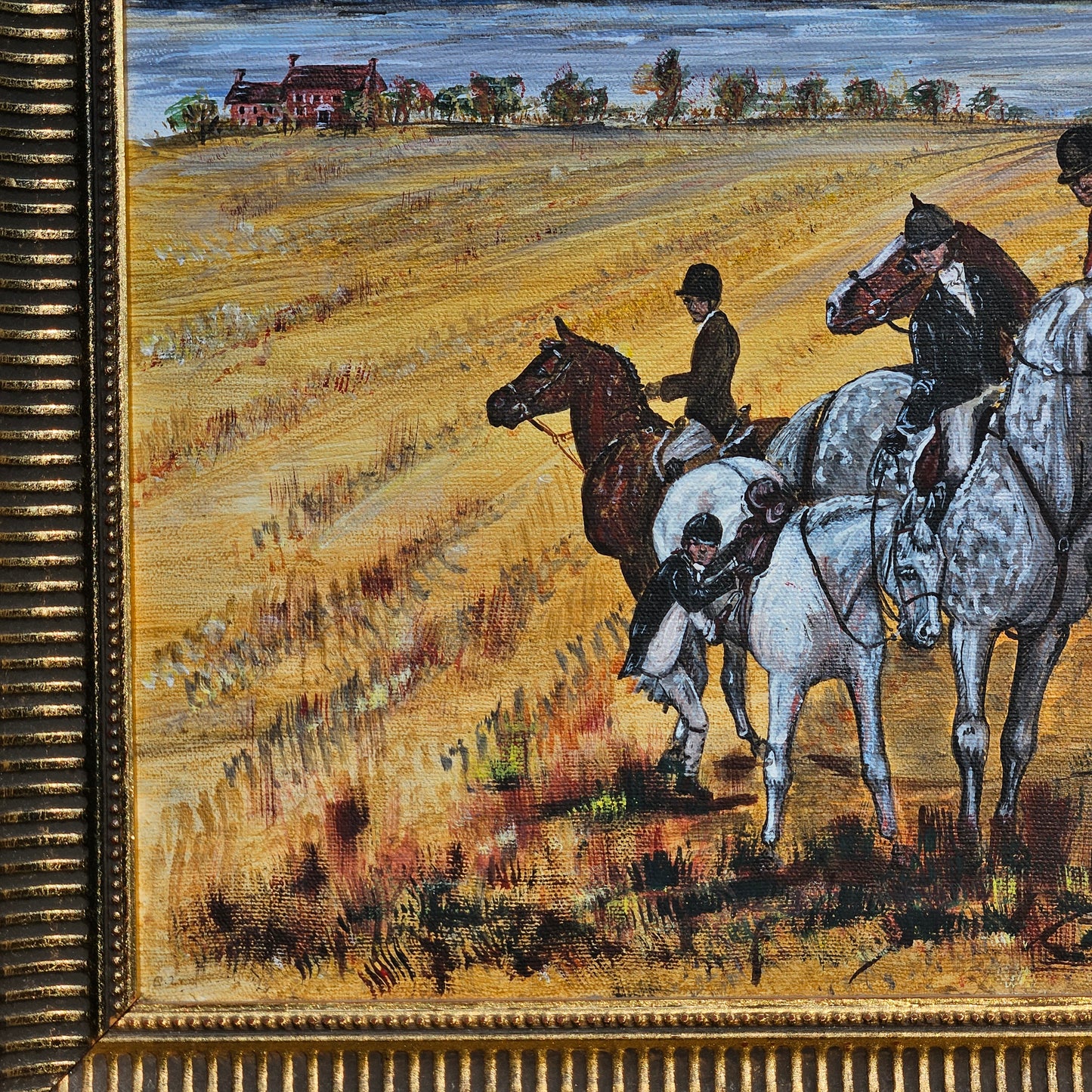 Folk Art Hunt Scene Oil on Board Artwork