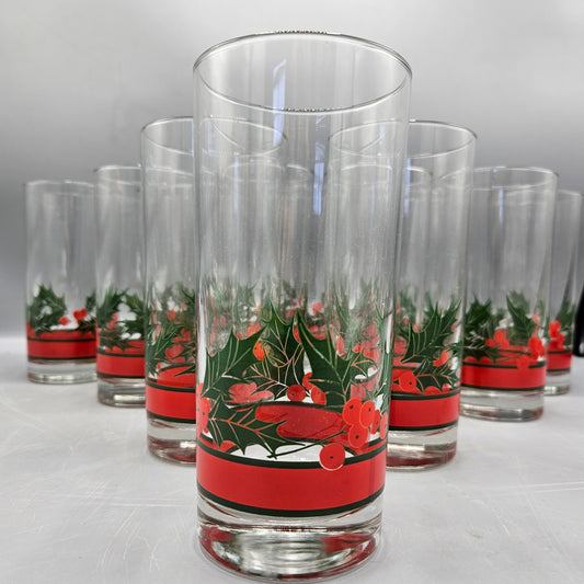 Vintage Libbey "Holly & Berries" Highball Glasses - Set of Twelve