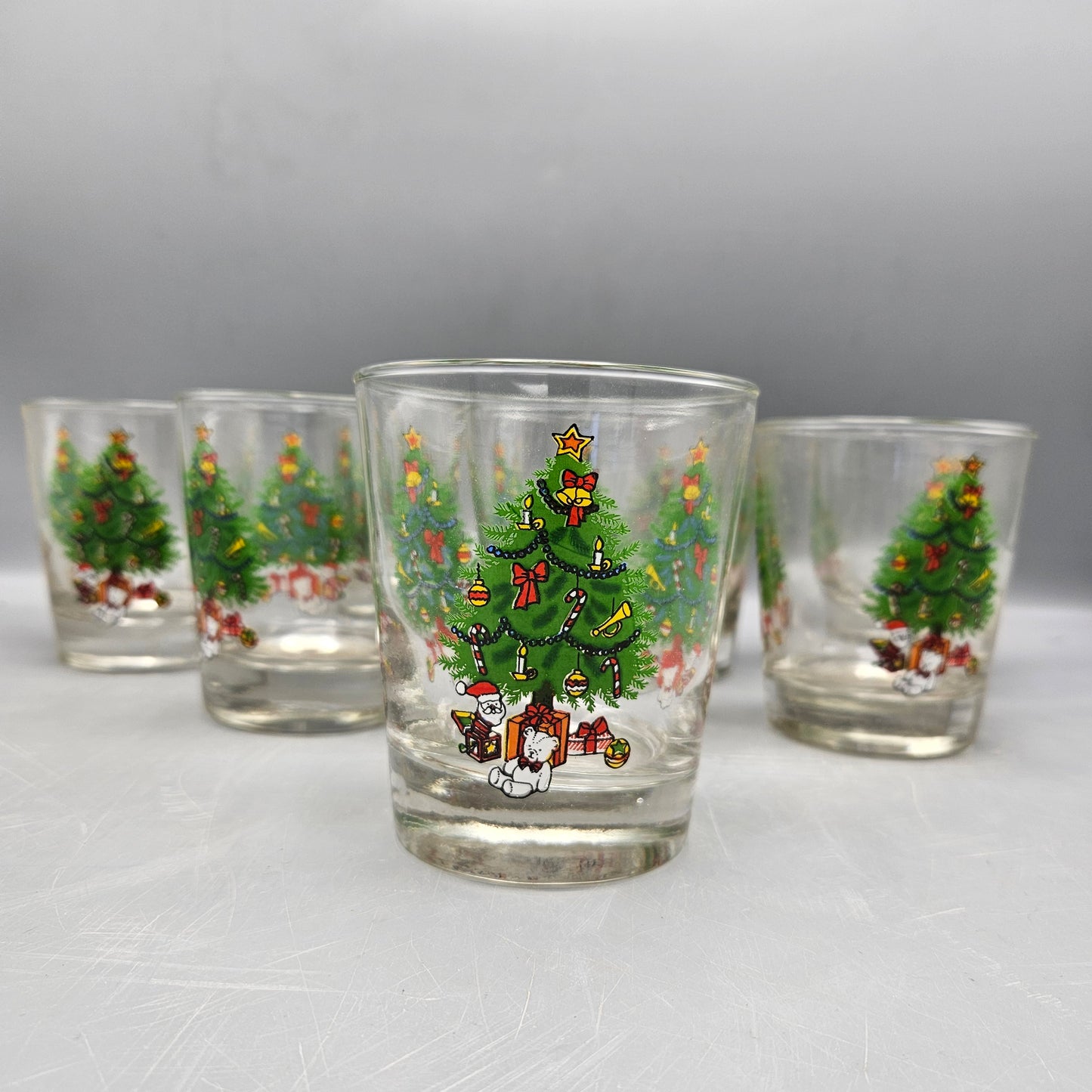 Vintage Anchor Hocking "Holiday Magic" Christmas Tree Old Fashioned Tumblers - Set of Eight