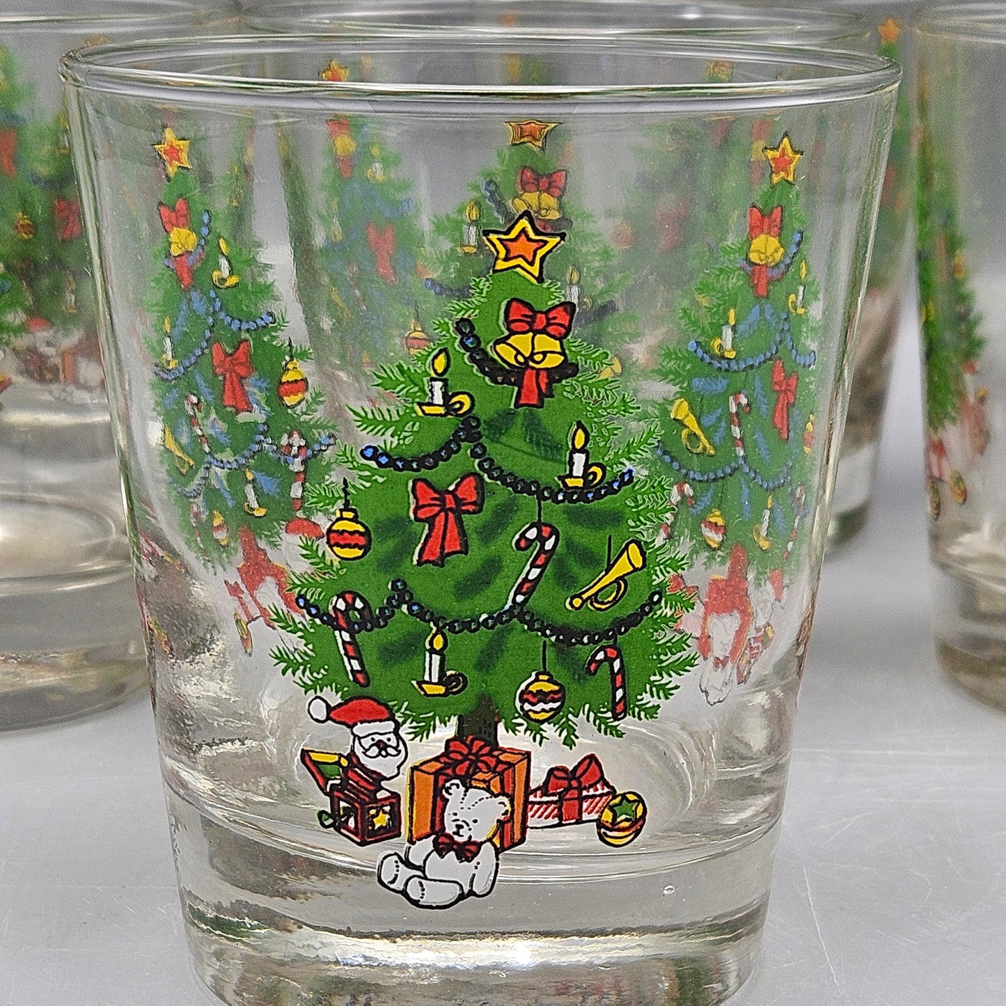 Vintage Anchor Hocking "Holiday Magic" Christmas Tree Old Fashioned Tumblers - Set of Eight