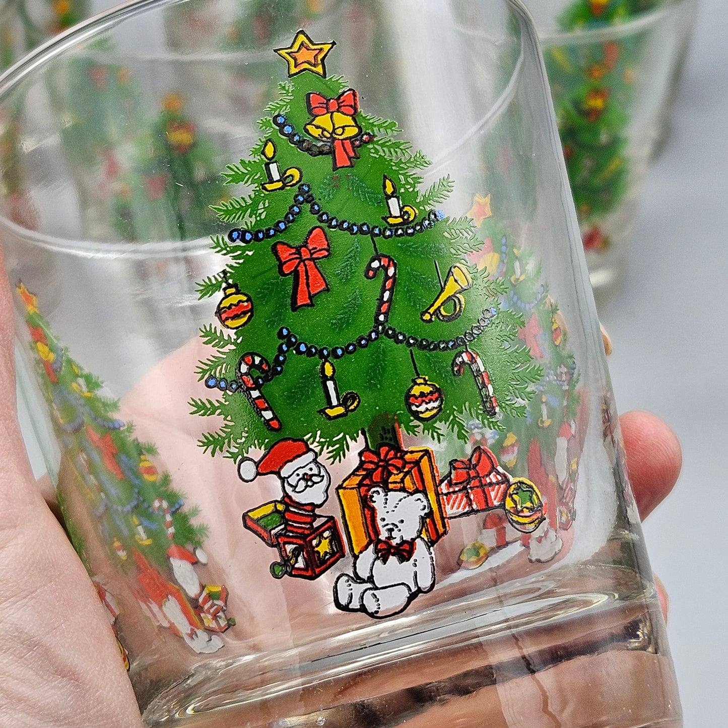 Vintage Anchor Hocking "Holiday Magic" Christmas Tree Old Fashioned Tumblers - Set of Eight