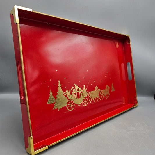 Vintage Otagiri Lacquerware Style Christmas Themed Tray