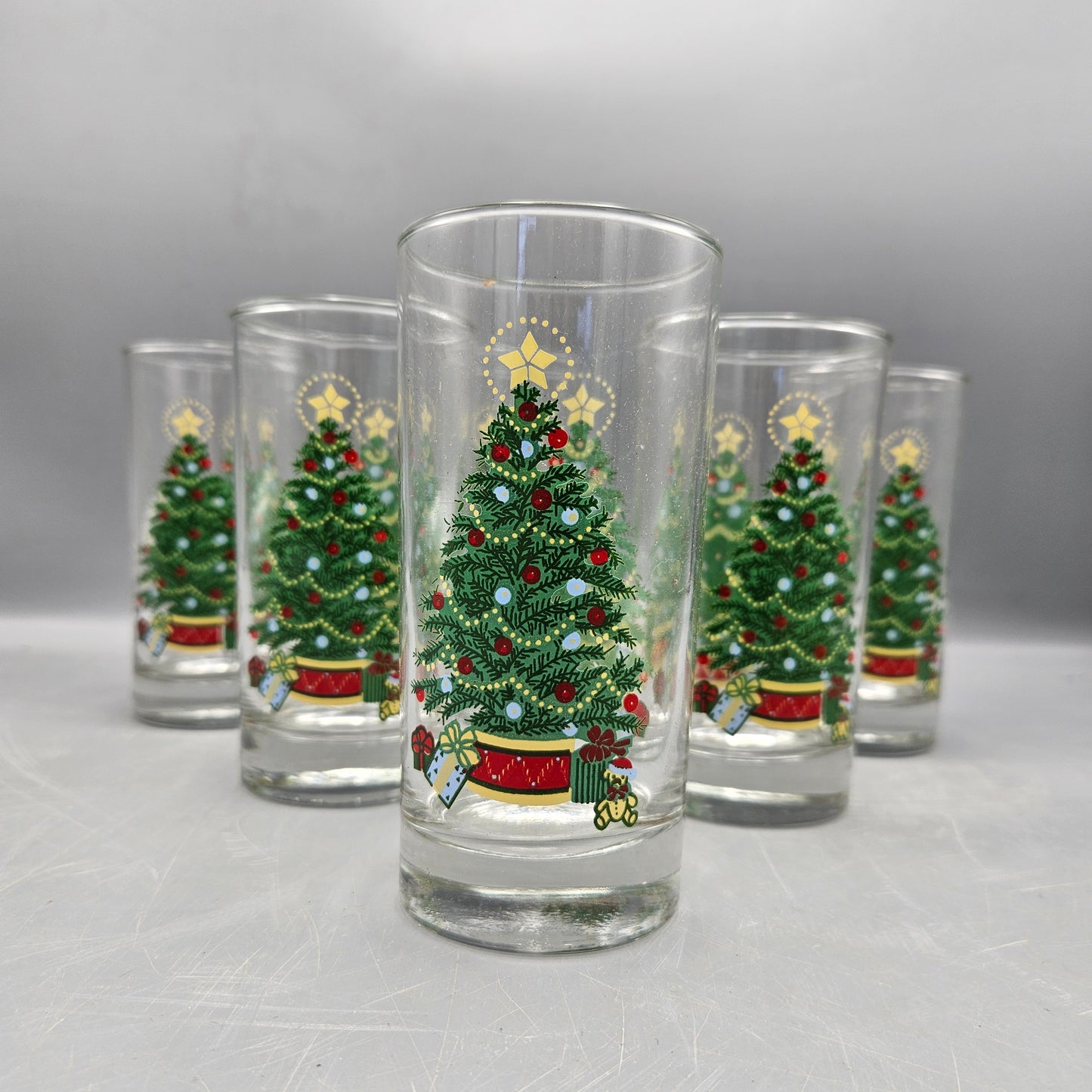 Vintage Home Interiors Christmas Tree Highball Glasses - Set of Six