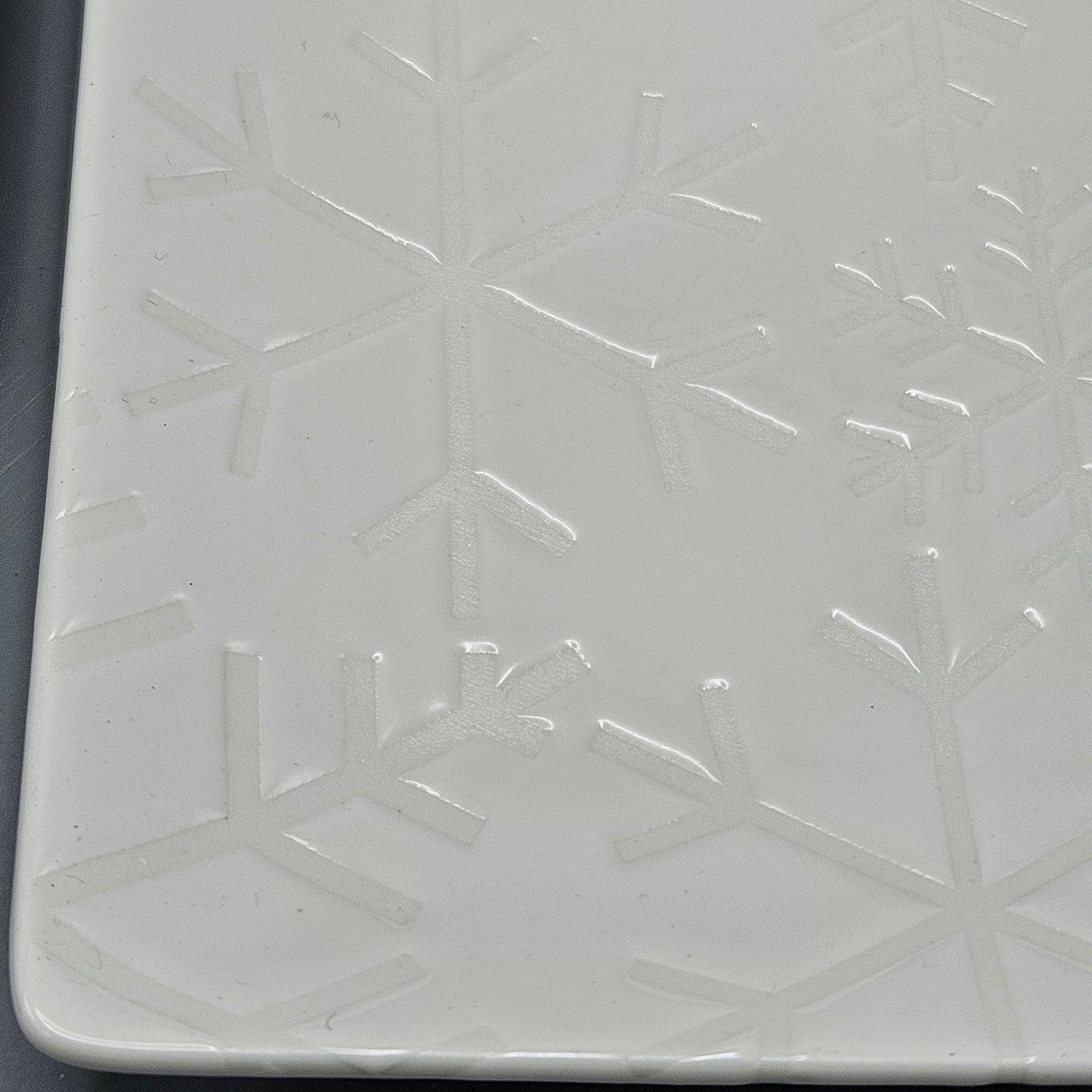 Crate & Barrel "Flurry" White Snowflake Plates - Set of Four