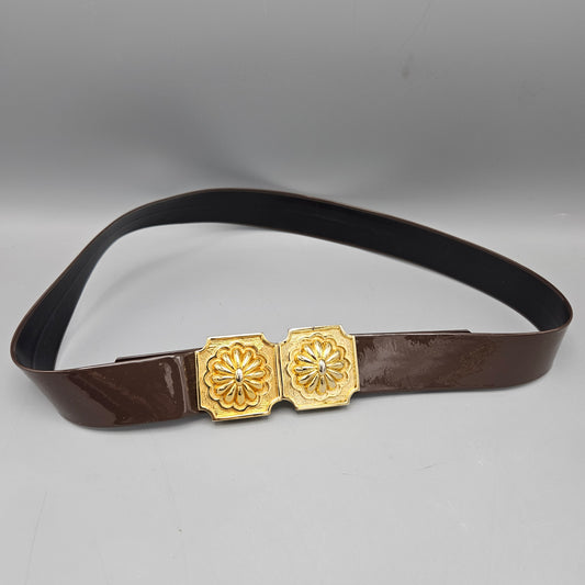 Vintage 1977 MiMi Di N Buckle Belt with Brown Patent Leather