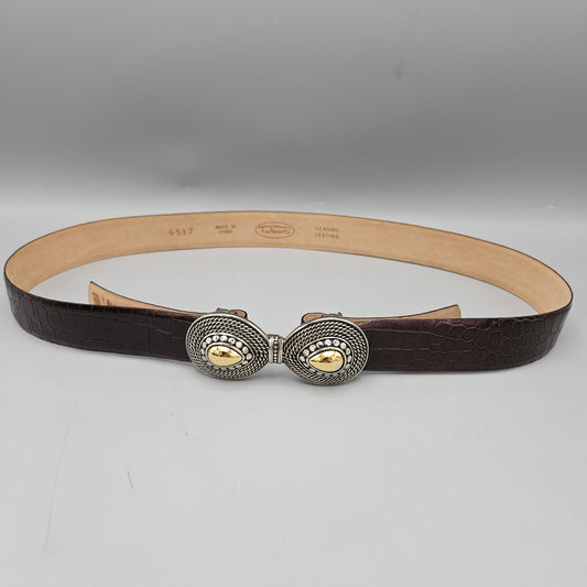 Vintage Talbots Gold & Silver Toned Buckle Belt with Brown Leather