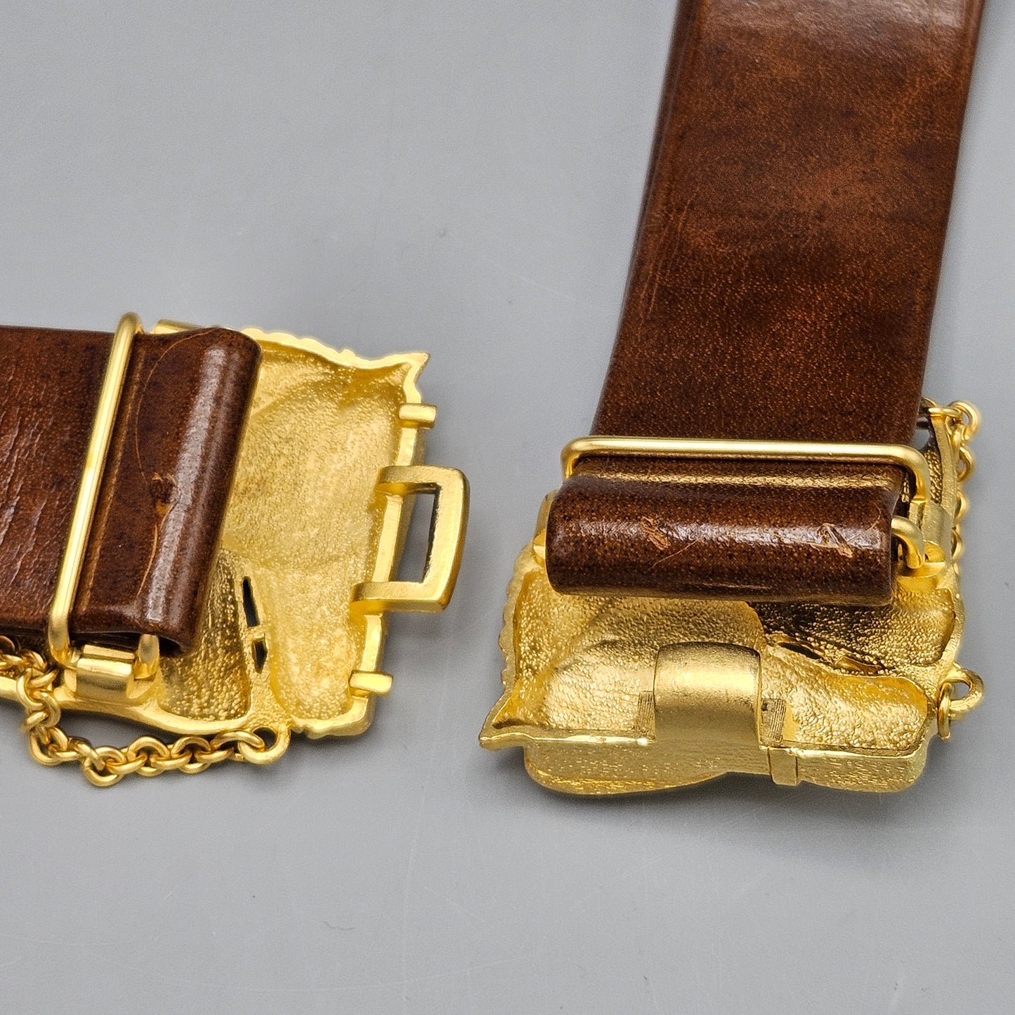 Vintage Gold Toned Horse Buckle Belt with Brown Leather