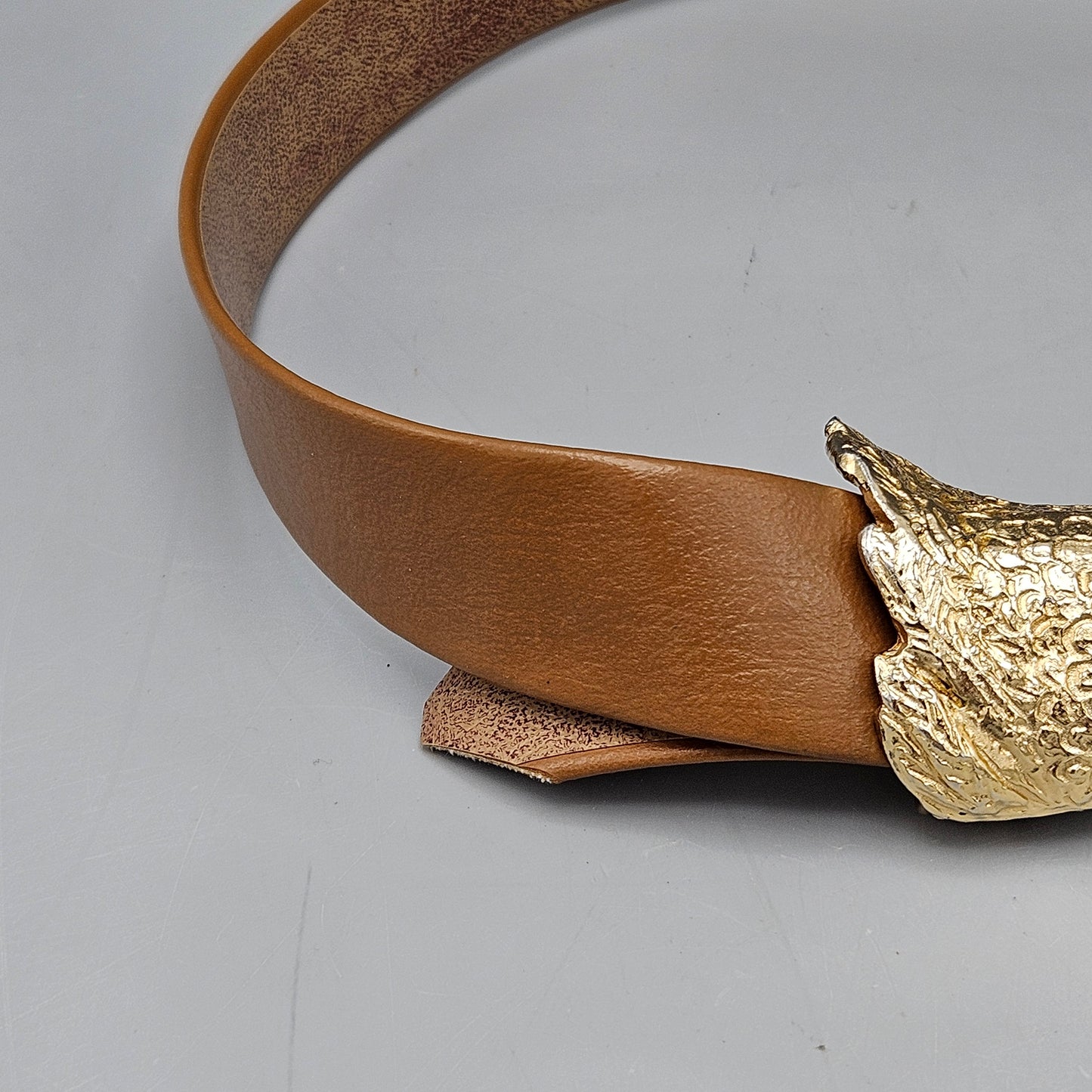 Vintage MiMi Di N Gold Toned Duck Buckle Belt with Brown Leather