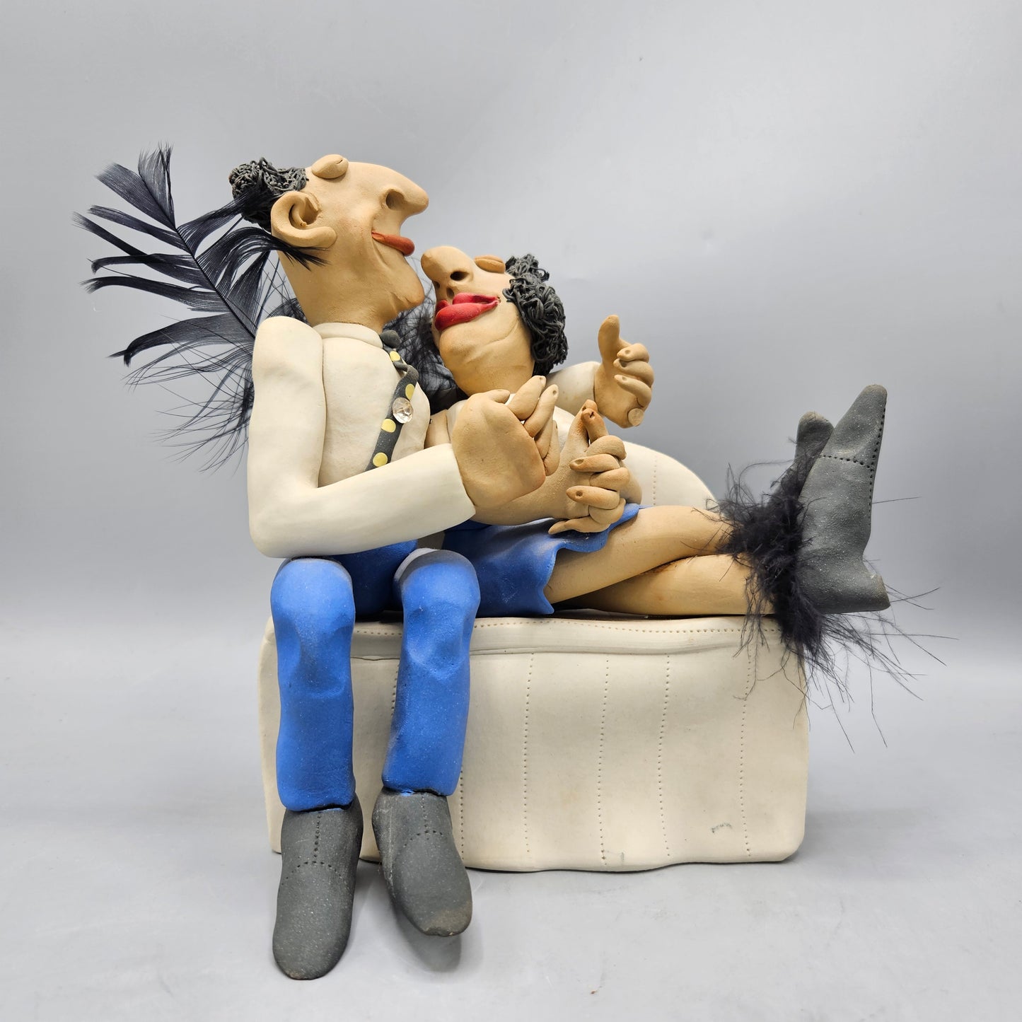 1989 Mona Adisa Brooks Art Pottery Sculpture - Couple Canoodling