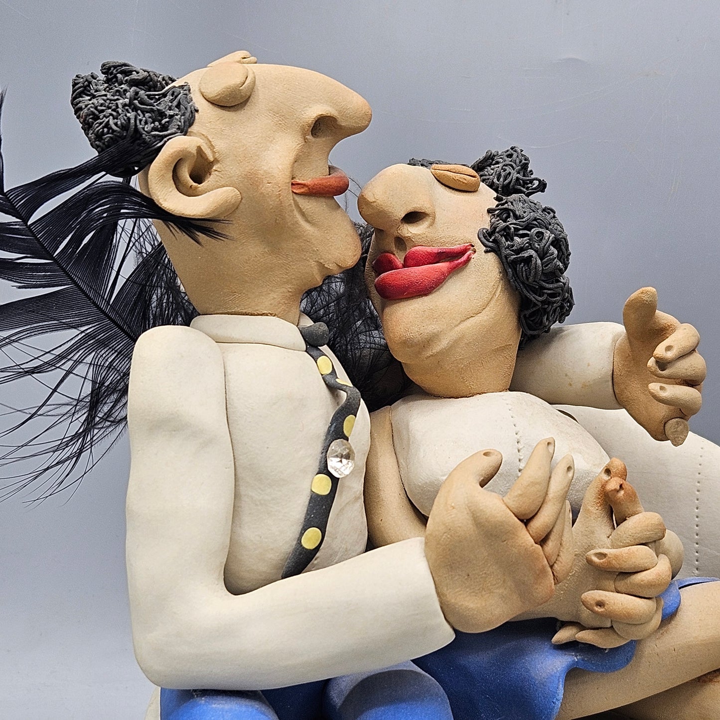 1989 Mona Adisa Brooks Art Pottery Sculpture - Couple Canoodling