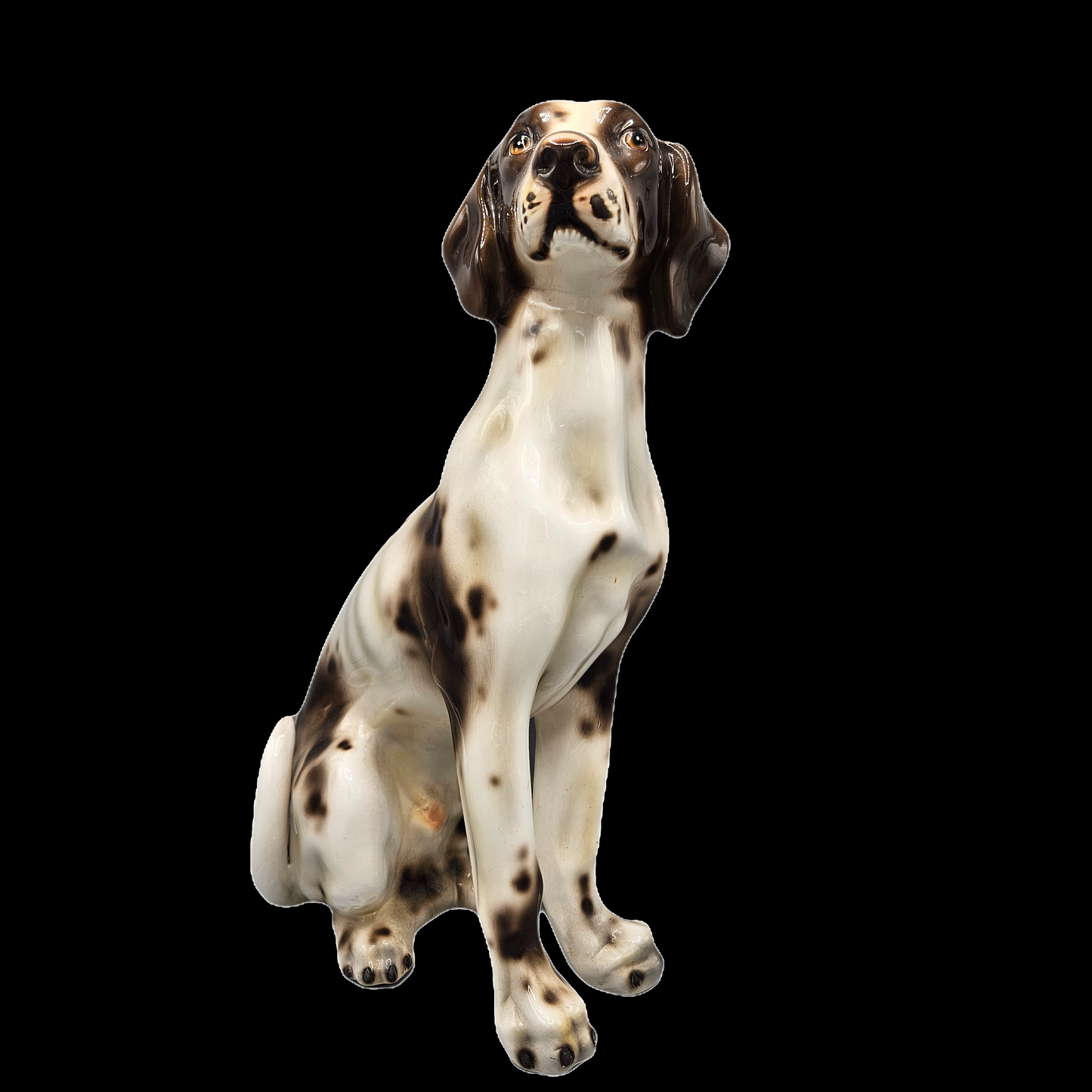 Vintage Glazed Ceramic Seated Pointer Dog, Made in Italy 1970's