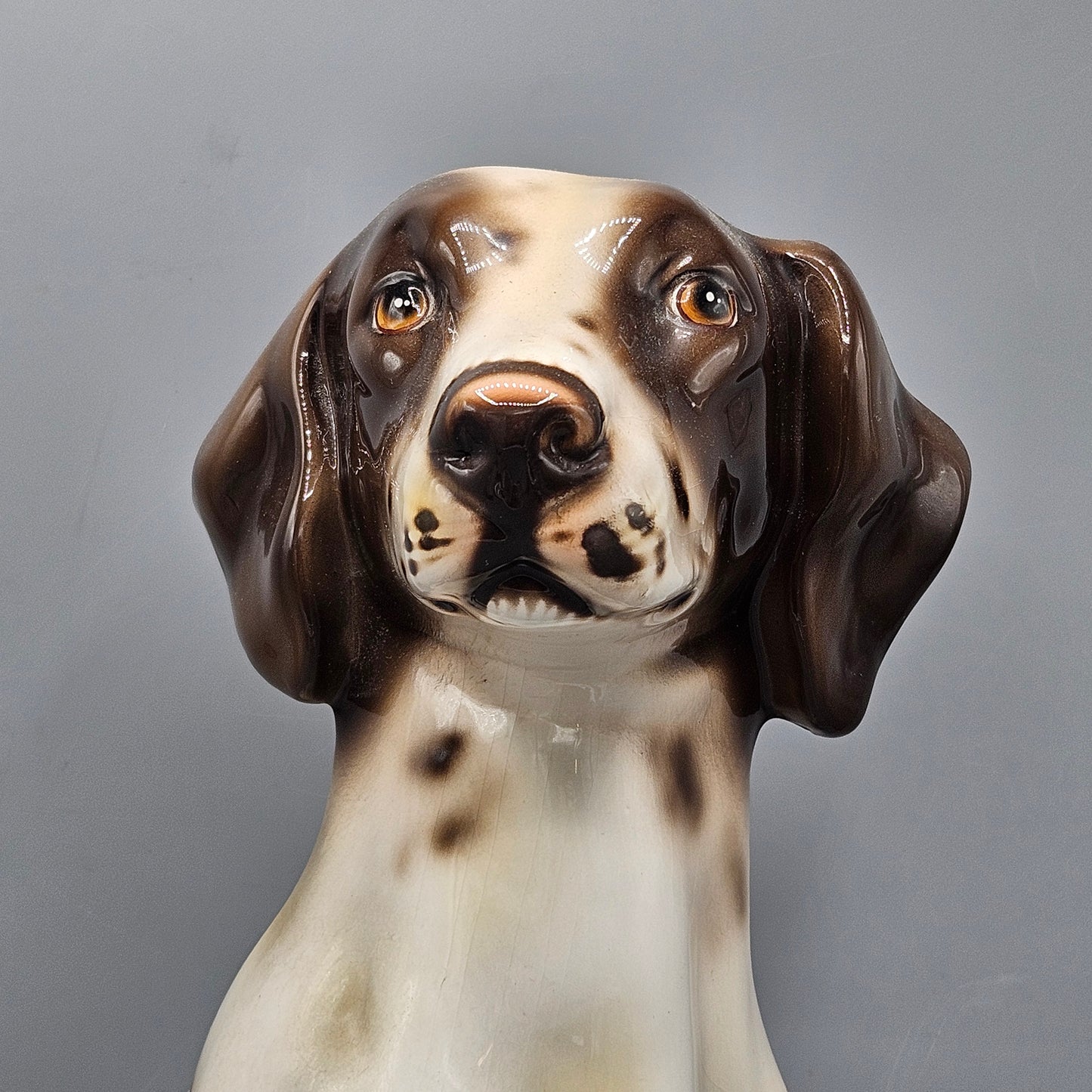 Vintage Glazed Ceramic Seated Pointer Dog, Made in Italy 1970's